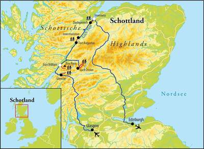 Routekaart Wanderreise Schottland, 8 Tage