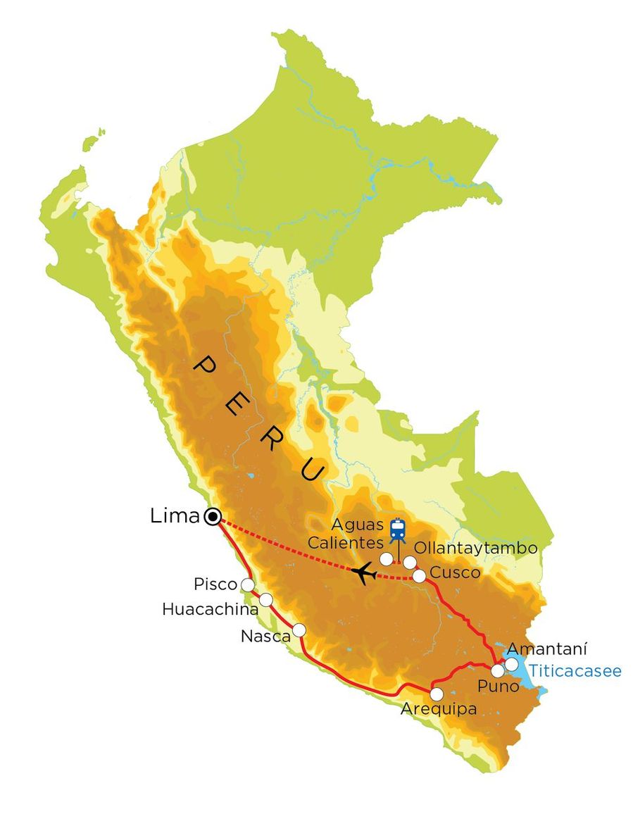 Routekaart Familienreise Peru, 22 Tage