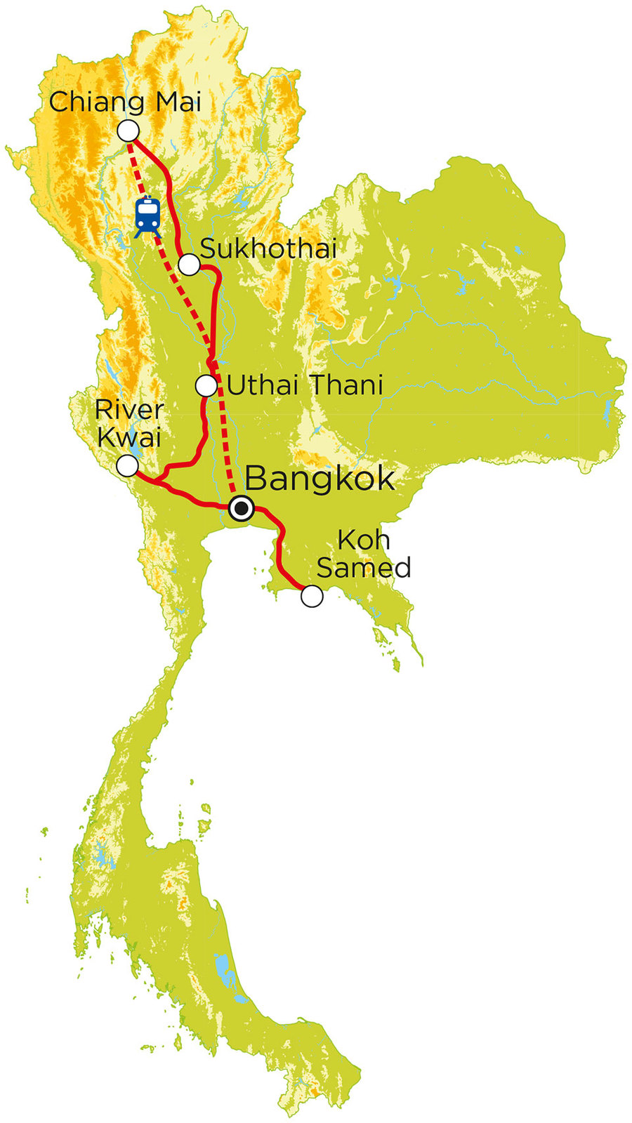 Routekaart Familienreise Thailand, 15 Tage 