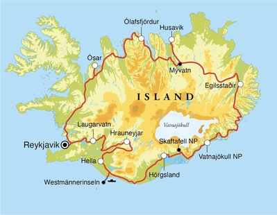 Routenverlauf Rundreise Island, 13 Tage