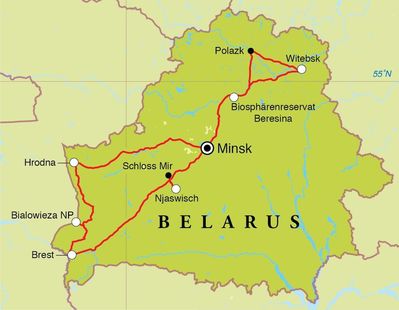 Routenverlauf Rundreise Belarus, 9 Tage
