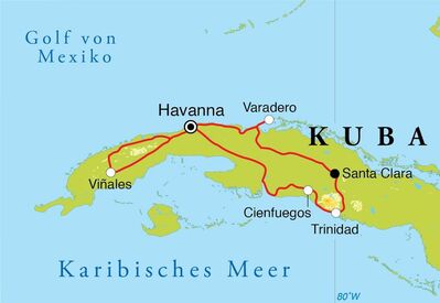 Routenverlauf Rundreise Kuba, 14 Tage