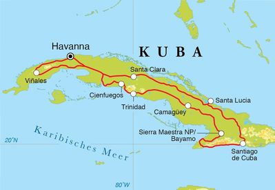 Routenverlauf Rundreise Kuba, 20 Tage 