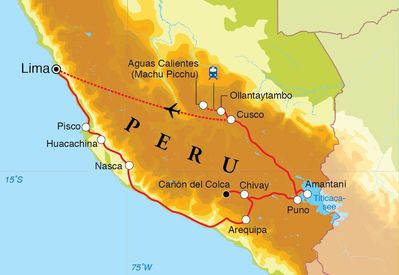 Routenverlauf Rundreise Peru, 22 Tage
