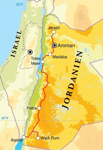 Routenverlauf Rundreise Jordanien, 12 Tage 