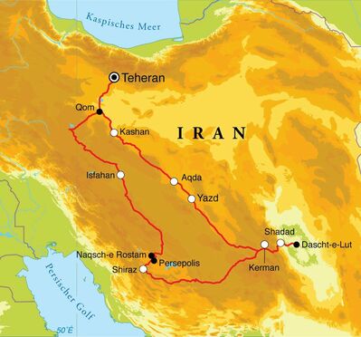 Routenverlauf Rundreise Iran, 16 Tage