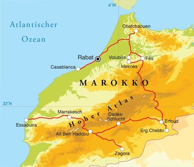 Routenverlauf Rundreise Marokko, 20 Tage 