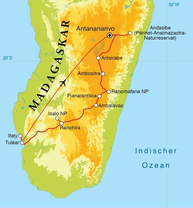 Routenverlauf Rundreise Madagaskar, 21 Tage 