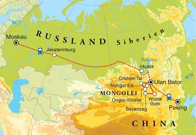Routenverlauf Rundreise Transsibirische Eisenbahn, 24 Tage