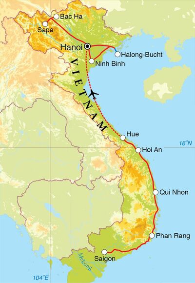 Routenverlauf Rundreise Vietnam, 22 Tage