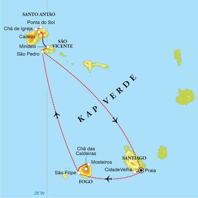 Routenverlauf Wanderreise Kapverdische Inseln, 13 Tage 