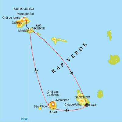 Routenverlauf Wanderreise Kapverdische Inseln, 13 Tage 