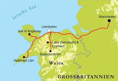 Routenverlauf Wanderreise Wales, 8 Tage 