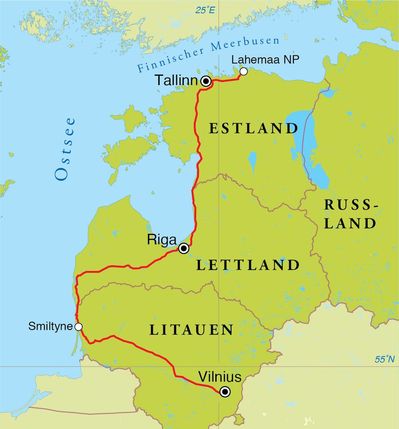 Routenverlauf Fahrradreise Baltikum, 9 Tage
