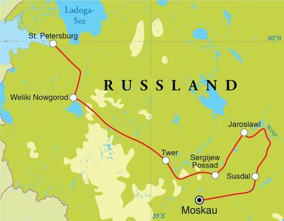 Routenverlauf Rundreise Russland, 14 Tage