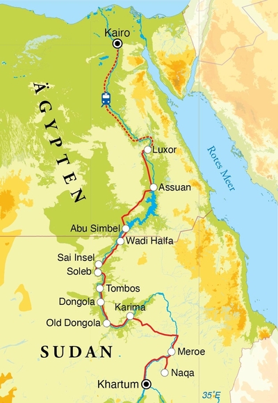 Routenverlauf Rundreise Ägypten & Sudan, 20 Tage