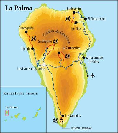 Routenverlauf Wanderreise La Palma, 8 Tage 