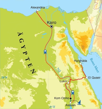 Routenverlauf Rundreise Ägypten, 20 Tage