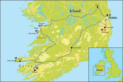 Routekaart Wanderreise Irland, 8 Tage