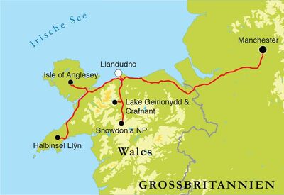 Routekaart Wanderreise Wales, 8 Tage 