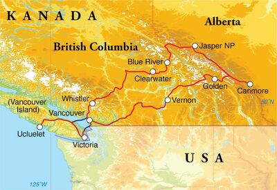 Routekaart Rundreise Kanada, 19 Tage 