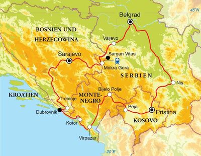 Routekaart Rundreise Balkan, 15 Tage