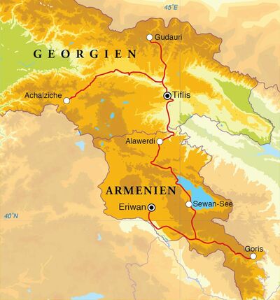 Routekaart Rundreise Armenien & Georgien, 15 Tage
