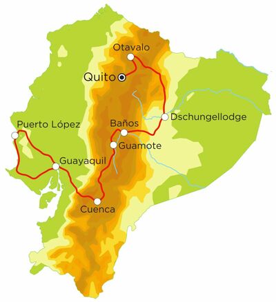 Routekaart Familienreise Ecuador, 21 Tage