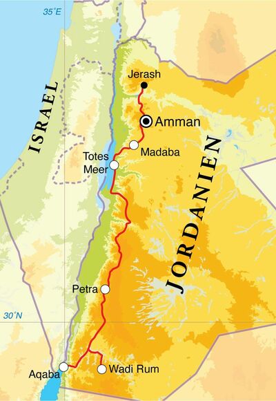 Routekaart Rundreise Jordanien, 12 Tage 