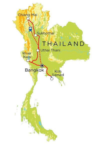 Routekaart Familienreise Thailand, 15 Tage 