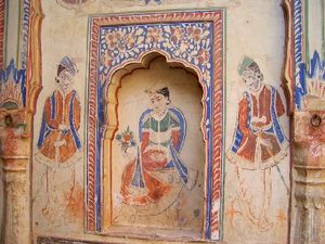 Fresken an einem Haveli in Mandawa
