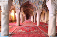 interior mosque colourful carpets Shiraz Iran