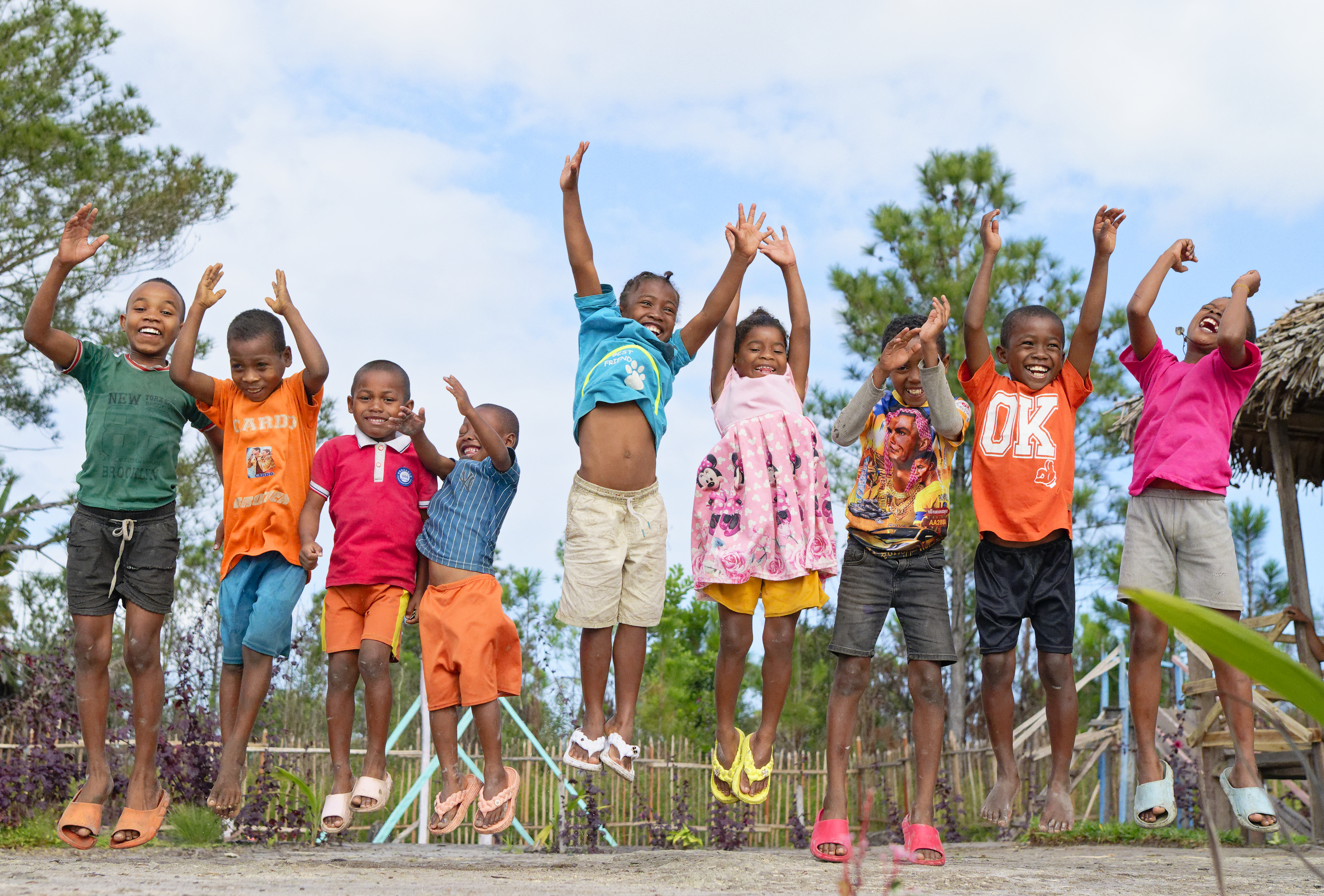 Joyful kids in Madagaskar Kids jumping in the air